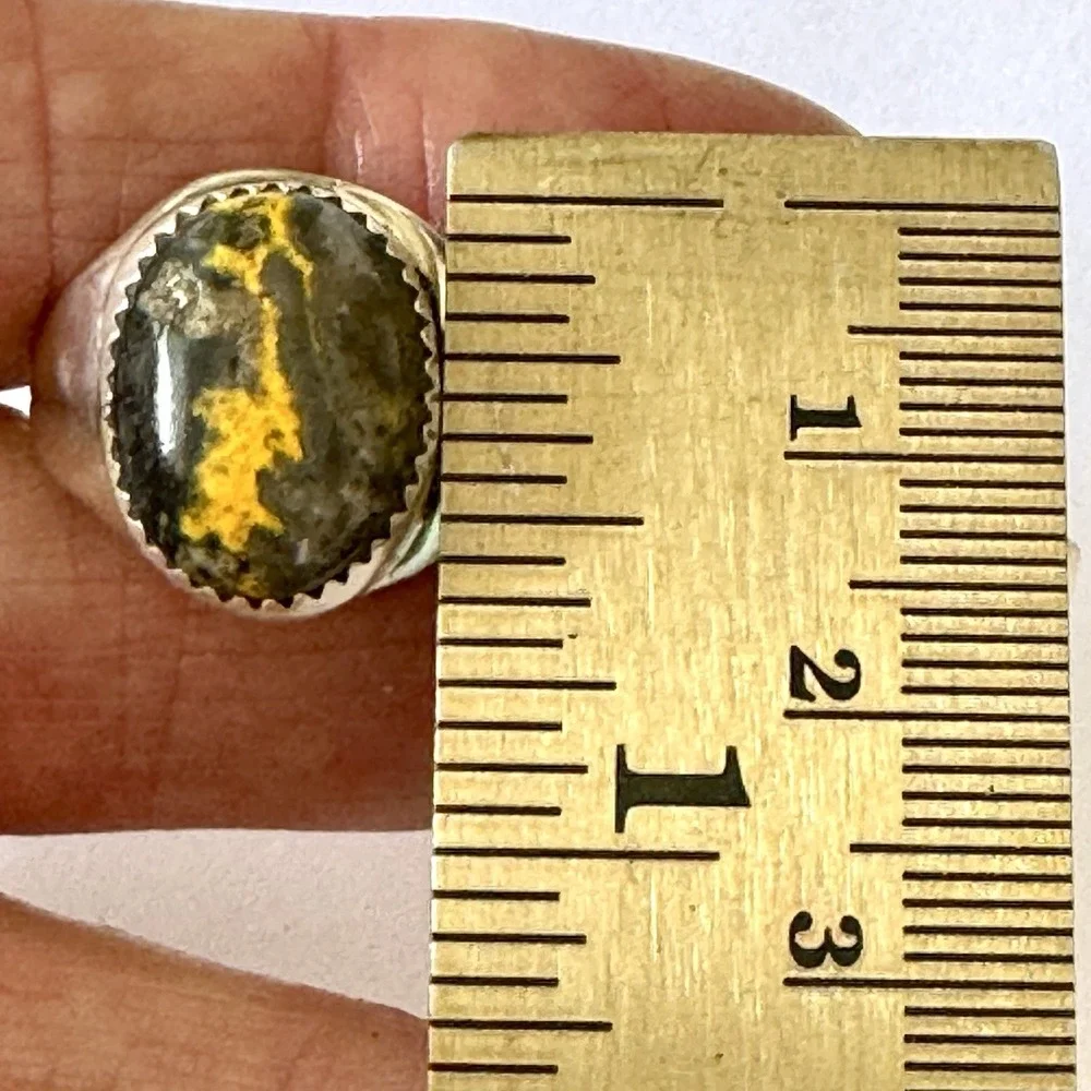 Navajo Bumblebee Jasper Mens Ring Sz 8.5 Annie Lincoln Sterling Handmade Band‎